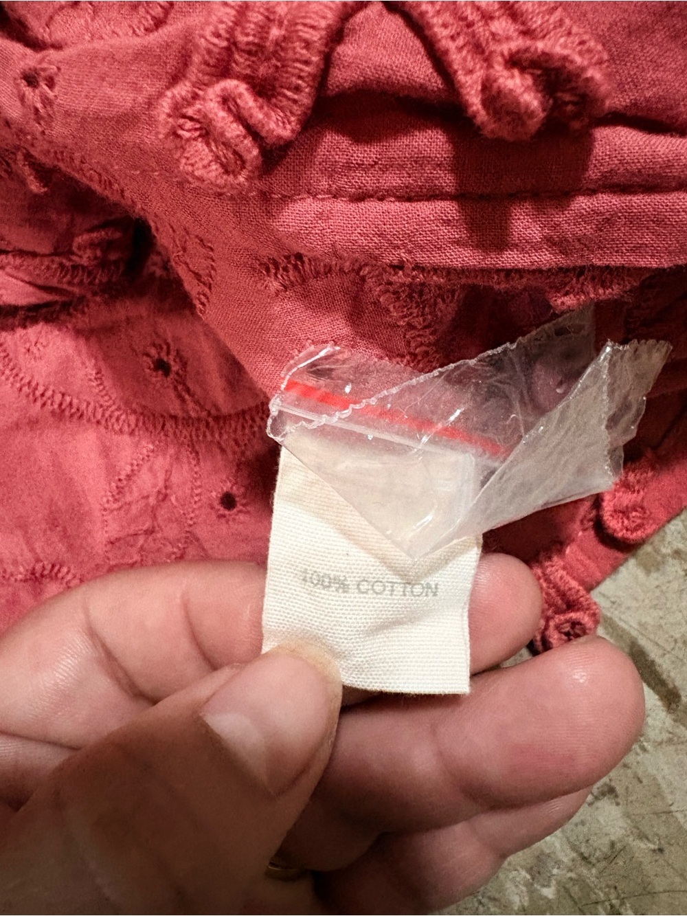 Anthropologie Red Eyelet V-Neck Tie-Hem Blouse - Picture 6 of 7